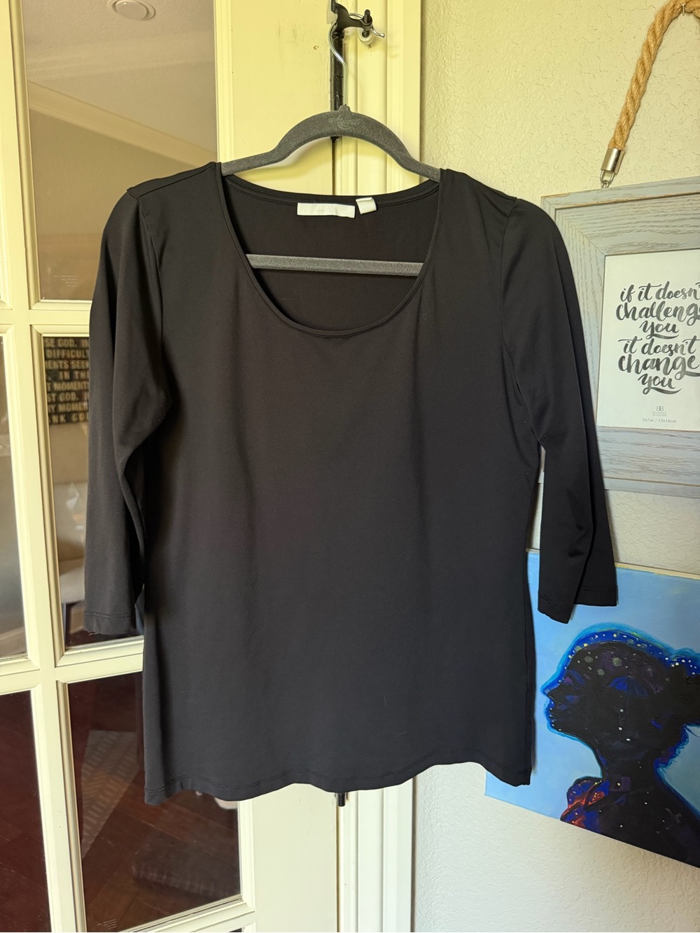 BOSS Hugo Boss Black Scoop-Neck 3/4-Sleeve Stretch Top – Estimated M